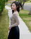 ISLACB011 Cotton cut out long sleeve crop top(固定胸墊)