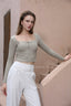 ISLACB034 Button long sleeve crop top(Fixed Pad)