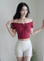 ISLACB039 Puff sleeve ribbon crop top (固定胸墊)