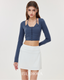 ISLACB045 Layered Elegance Button Long Sleeve crop Top (Fixed Pad)