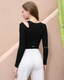 ISLACB011 Cotton cut out long sleeve crop top(固定胸墊)
