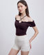 ISLACB039 Puff sleeve ribbon crop top (固定胸墊)