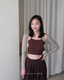 ISLACB008 Long sleeve fake two-piece halter neck crop top (3 colors) (固定胸墊)