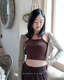 ISLACB008 Long sleeve fake two-piece halter neck crop top (3 colors) (固定胸墊)