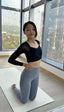 ISLACB015 Sheer shirring long sleeve crop top (4 Colours) (固定胸墊)