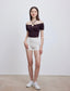 ISLACB039 Puff sleeve ribbon crop top (固定胸墊)