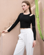 ISLACB011 Cotton cut out long sleeve crop top(固定胸墊)