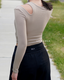ISLACB011 Cotton cut out long sleeve crop top(固定胸墊)