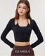 ISLACB045 Layered Elegance Button Long Sleeve crop Top (Fixed Pad)