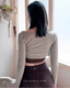 ISLACB008 Long sleeve fake two-piece halter neck crop top (3 colors) (固定胸墊)