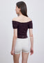 ISLACB039 Puff sleeve ribbon crop top (固定胸墊)