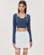 ISLACB045 Layered Elegance Button Long Sleeve crop Top (Fixed Pad)