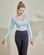 ISLACB008 Long sleeve fake two-piece halter neck crop top (3 colors) (固定胸墊)