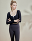 ISLACB008 Long sleeve fake two-piece halter neck crop top (3 colors) (固定胸墊)