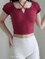ISLACB039 Puff sleeve ribbon crop top (固定胸墊)