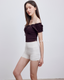 ISLACB039 Puff sleeve ribbon crop top (固定胸墊)