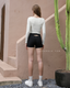 ISLACB034 Button long sleeve crop top(Fixed Pad)