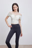 ISLACB039 Puff sleeve ribbon crop top (固定胸墊)