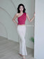 ISLAB057 One shoulder shirring long bra top