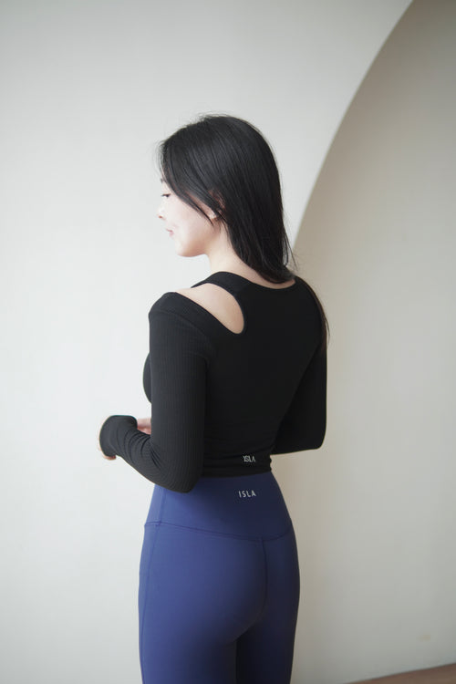 ISLACB011 Cotton cut out long sleeve crop top(固定胸墊)