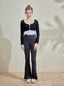 ISLACB008 Long sleeve fake two-piece halter neck crop top (3 colors) (固定胸墊)