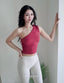ISLAB057 One shoulder shirring long bra top