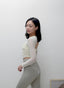 ISLACB015 Sheer shirring long sleeve crop top (4 Colours) (固定胸墊)