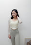 ISLACB015 Sheer shirring long sleeve crop top (4 Colours) (固定胸墊)