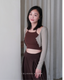 ISLACB008 Long sleeve fake two-piece halter neck crop top (3 colors) (固定胸墊)