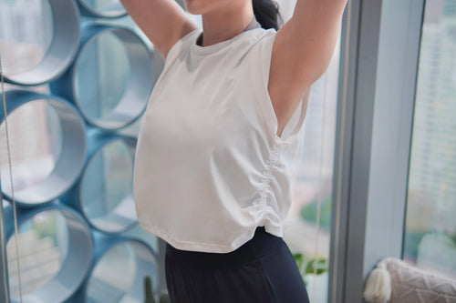ISLAOUT008 Shirring short outer - 速乾面料 (light white 白色)