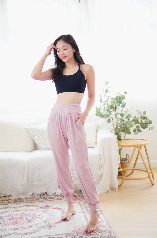 ISLABP004 High waisted cross v cotton banding pant (Cloud pink)