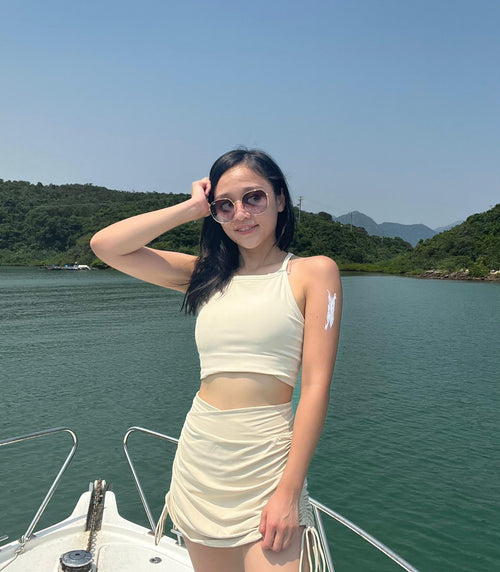 ISLAB002 Thin strap bra top (swimming texture) Ivory