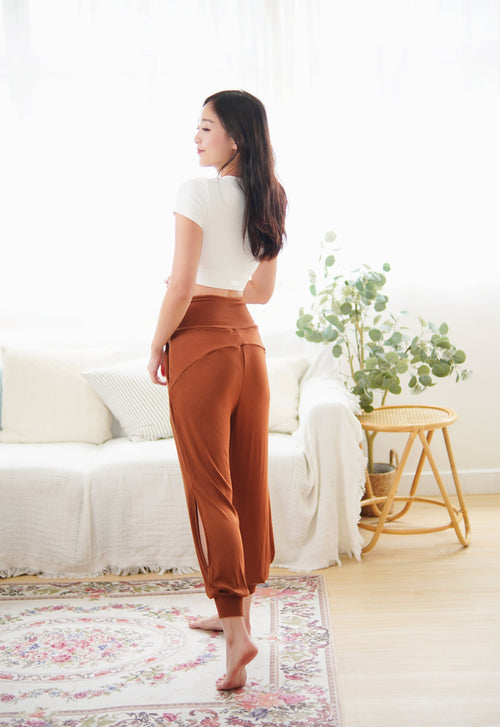 ISLABP004 High waisted cross v cotton banding pant (Cloud pink)