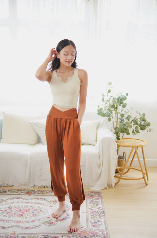 ISLABP004 High waisted cross v cotton banding pant (Cloud pink)