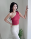 ISLAB057 One shoulder shirring long bra top