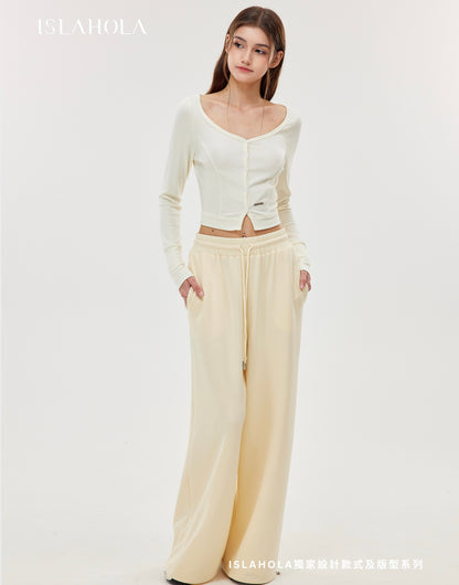 ISLAOUT074 Button Scoop Neck Cropped Cardigan (ISLAHOLA Exclusive)