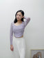 ISLACB015 Sheer shirring long sleeve crop top (4 Colours) (fixed pad)