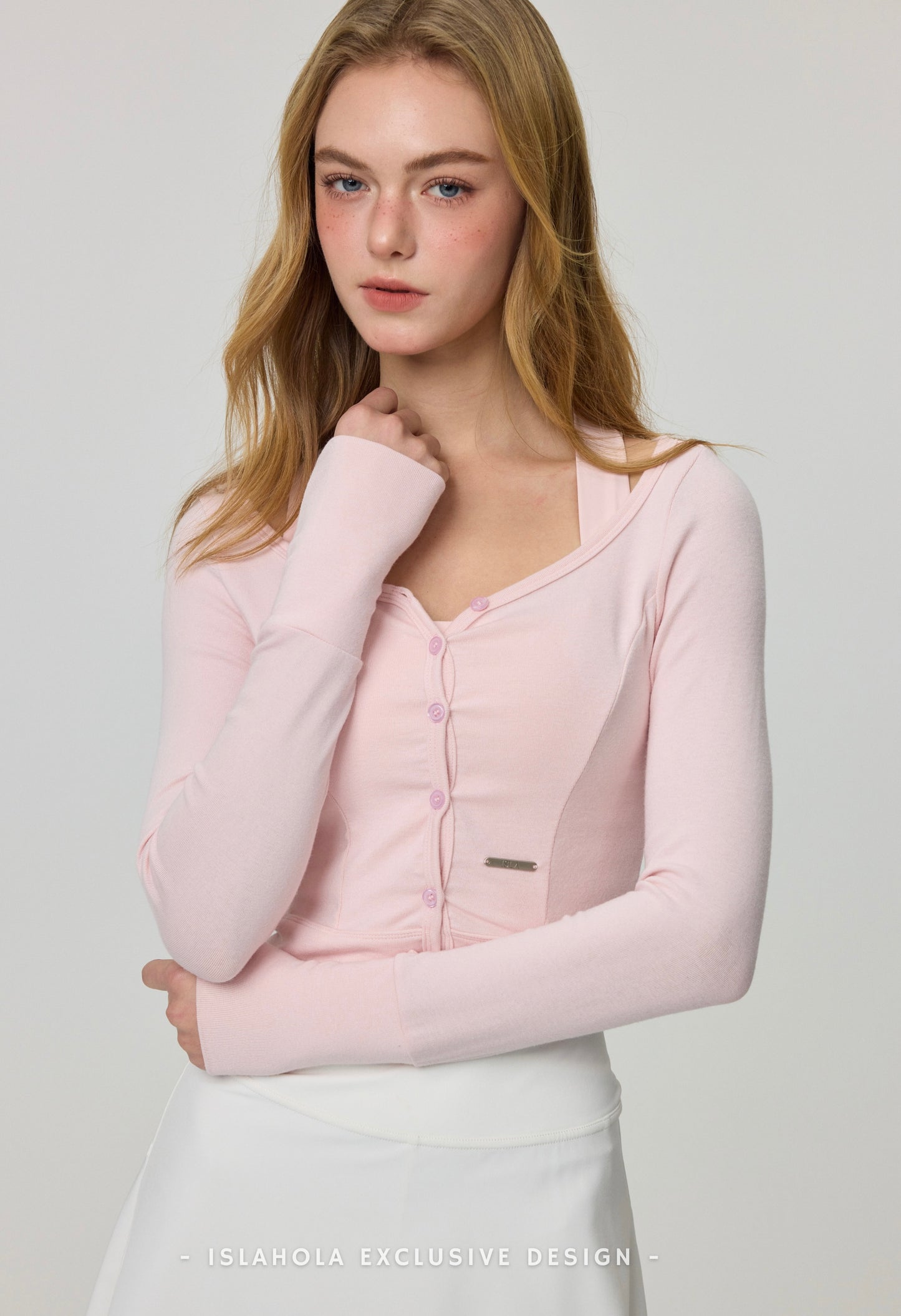 ISLAOUT074 Button Scoop Neck Long Sleeve Outer (ISLAHOLA Exclusive)