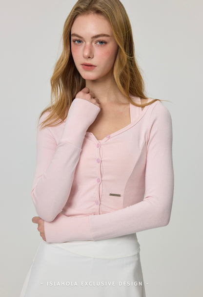 ISLAOUT074 Button Scoop Neck Cropped Cardigan (ISLAHOLA Exclusive)