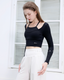 ISLACB033 Double layered shirring long sleeve crop top