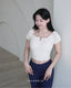 ISLACB039 Puff sleeve ribbon crop top