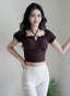 ISLACB039 Puff sleeve ribbon crop top