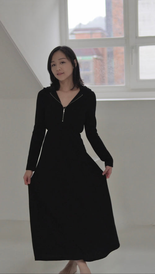 KRSK002韓國直送-連帽棉質收腰連身裙（2色）