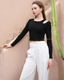 ISLACB011 Cotton cut out long sleeve crop top（固定胸墊)