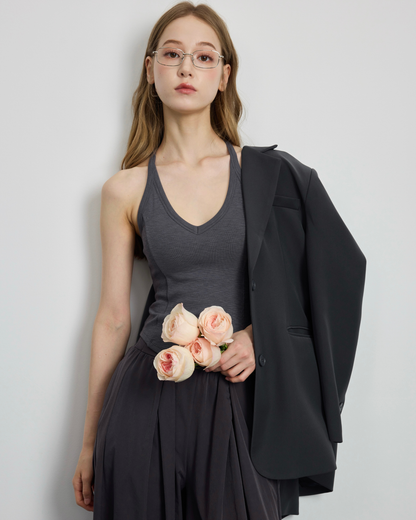 ISLAHOLA Line Form Flow Bra Top styled with a blazer for a work-to-work outfit.