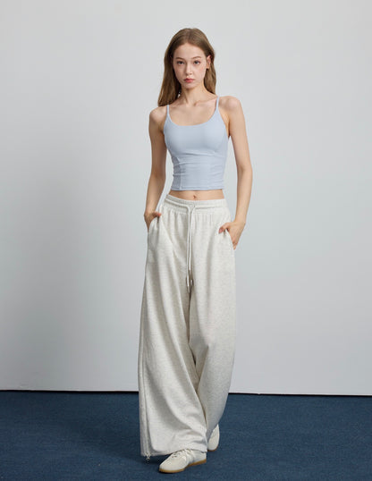 Women's light grey drawstring wide leg pants with elastic waist by ISLAHOLA