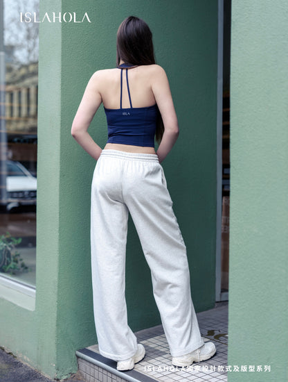 Back view of women's cotton wide leg sweatpants by ISLAHOLA
