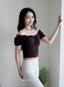 ISLACB039 Puff sleeve ribbon crop top