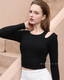 ISLACB011 Cotton cut out long sleeve crop top（固定胸墊)