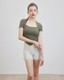 ISLACB023 Collarbone short sleeve crop top (2 Colours)(fixed pad)